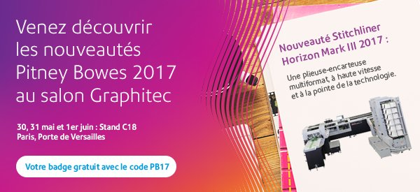 PitneyBowes's tweet image. Retrouvez Pitney Bowes au @SalonGraphitec 30-31 mai et 1er juin - Stand C18 - Paris, Porte de Versailles pbi.bz/2qskNyZ #GRAPHI2017
