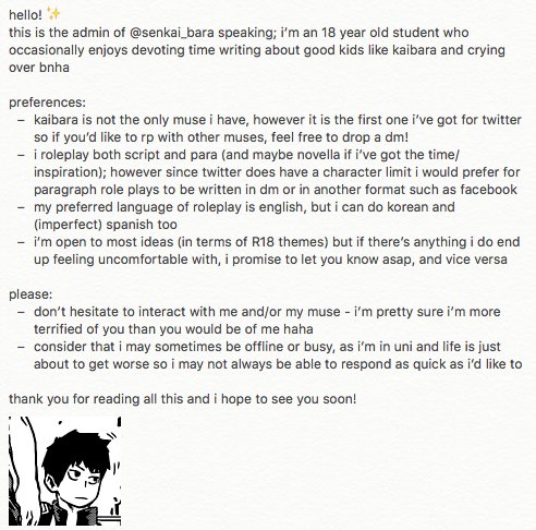 senkai_bara's tweet image. ✨please read✨
this is my first time roleplaying on twitter, so please take care of me! i hope to have a pleasant time with everybody else 💖