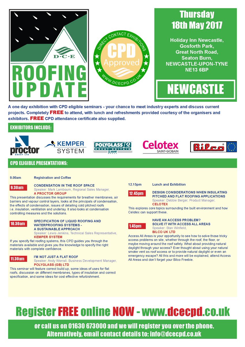 This Thursday in #Newcastle: FREE #roofing #exhibition! @Debbie_Celotex will be discussing pitched &amp; flat roofing applications #Construction