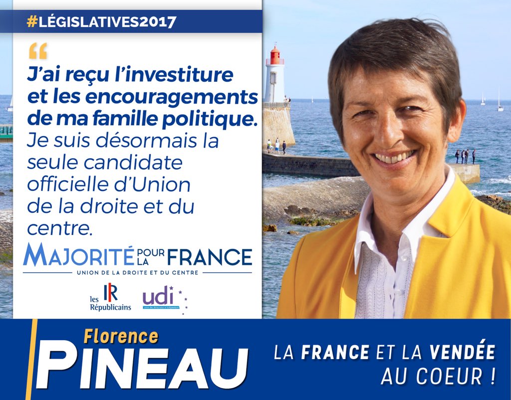 Florence_Pineau's tweet photo. Une seule candidate #MajoritéPourLaFrance pour porter la Vendée au coeur et faire gagner la France : #PineauDéputée ! 

#circo8503 🇫🇷😊👍🏻 https://t.co/7PgIIvhuoS