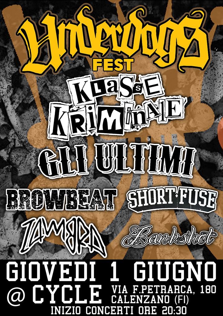 underdogsFI's tweet photo. ci siamo festival di chiusura stagione underdogs,giovedi 1 giugno ora 20:30 #cycleclub via petrarca 180 calenzano firenze #festival #hxc #oi https://t.co/mVmscYyPso