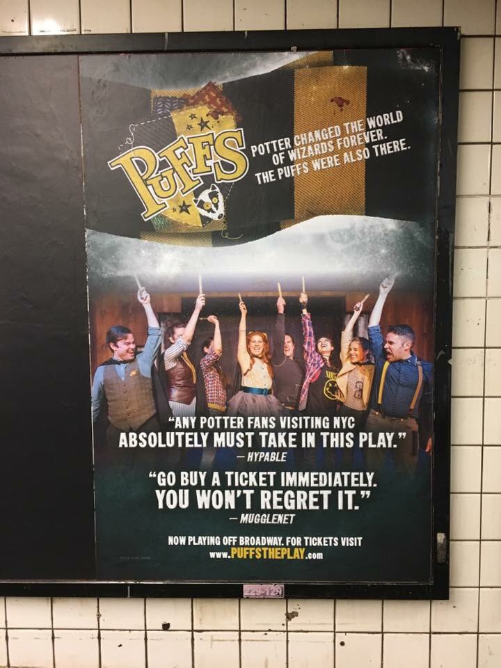 PuffsPlay's tweet photo. You may see us on your commute NYC wizards! (Take a photo with it if you do!) #mta #puffs #thirdornothing #subwayposters https://t.co/eG2rvd6mpT