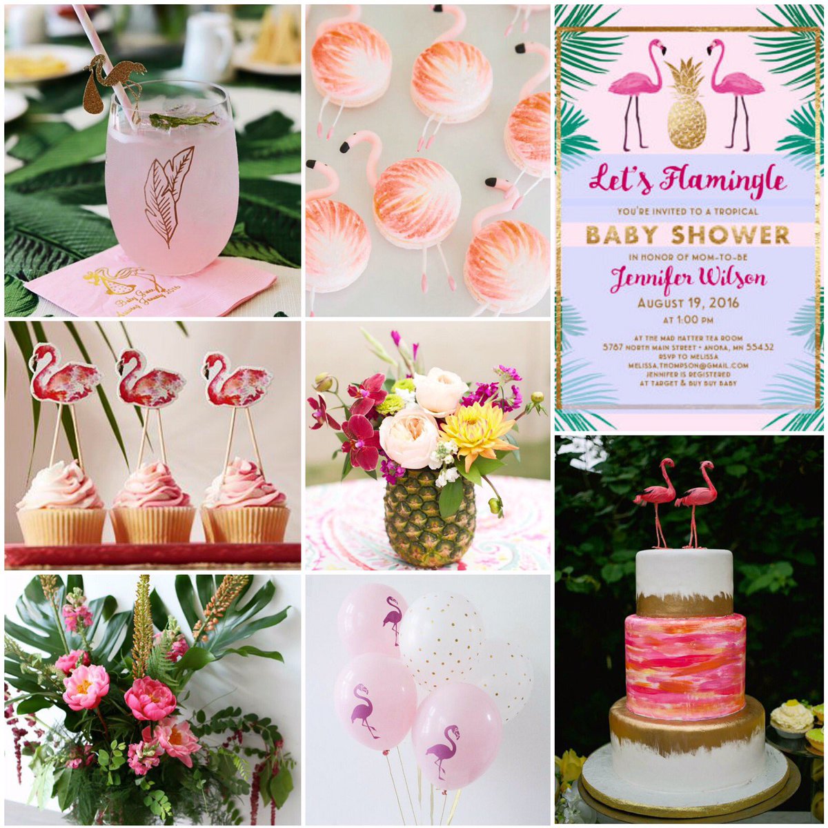 Let's Flamingle. I created a Tropical Flamingo Baby Shower Moodboard. Love the Flamingo Macarons ❤️. 
#flamingo #babyshower #tropical