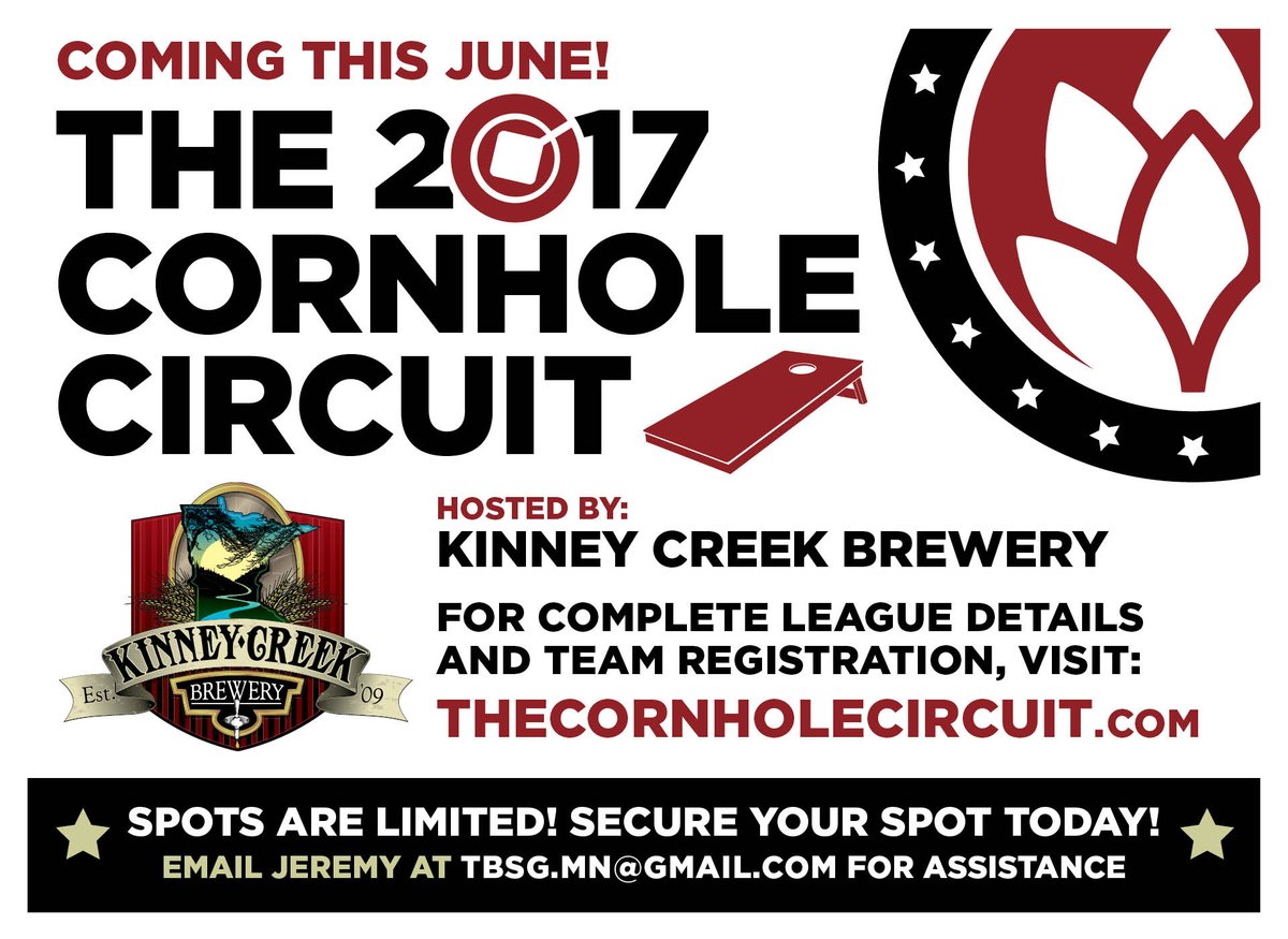 KinneyCreekBrew's tweet image. Have you heard? Cornhole circuit coming to Rochester!  We will battle all the best taproom teams from the state!  Limited availability!