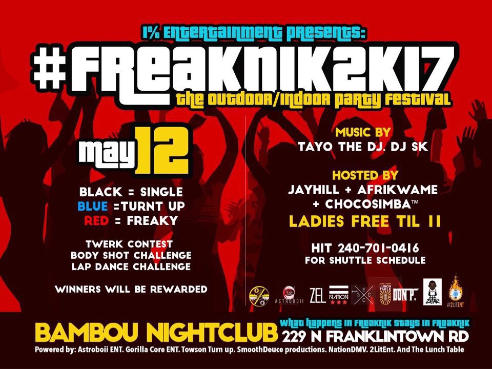 PhotosBySnoop's tweet photo. The Final chance to let loose 

Welcome to #FreakNik2k17 😈

The Legendary experience 🏆

Ladies get ready you're free til 11 💃🏾

240-701-0416 https://t.co/wO4DNhBcNs