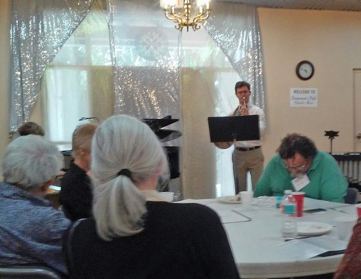 ZsCafe_ChbrMus's tweet photo. Hornist Jacob DiEdwardo and pianist Carolyn Morgan presented the world premiere of @GregStepanich's work, 'Rhapsody' https://t.co/jjtC19EwCz