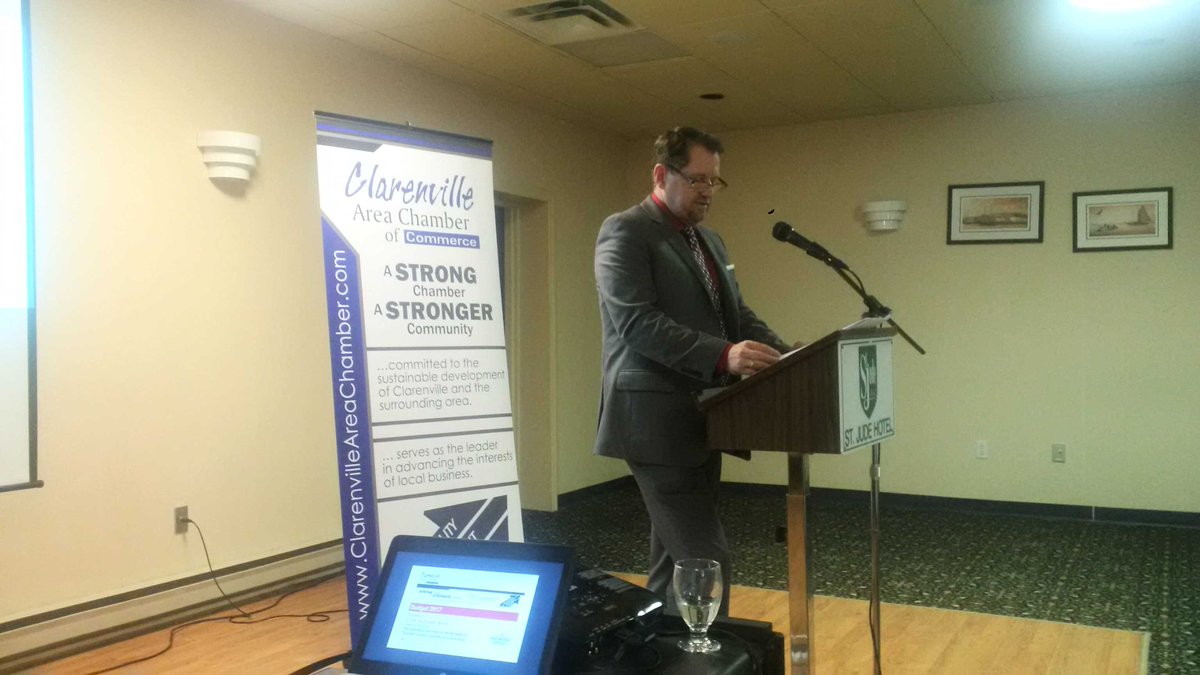 Listening to Colin Holloway speak at the Clarenville Chamber of Commerce tonight.
