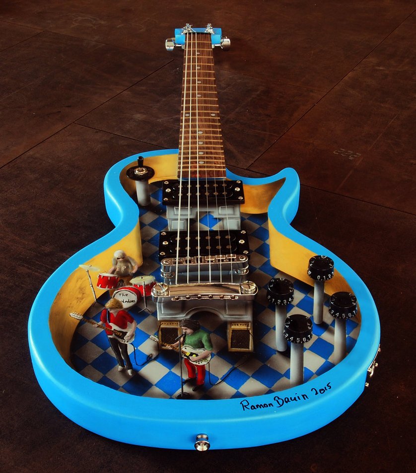 Ramon Bruin custom electric guitar #3D #art #airbrush #illusion #optical #painting #rocknroll #guitarist #guitar #guitarra