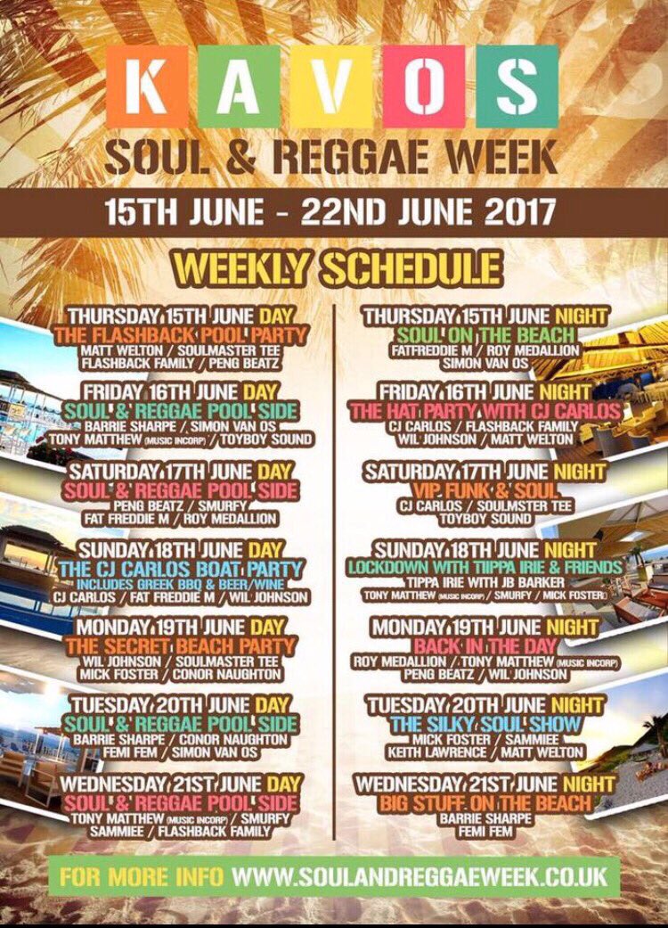 SoulReggaeWeek's tweet photo. MASSIVE line up, few spaces left, you know you want to!! 🇬🇷☀️ https://t.co/N1xqHgltwm