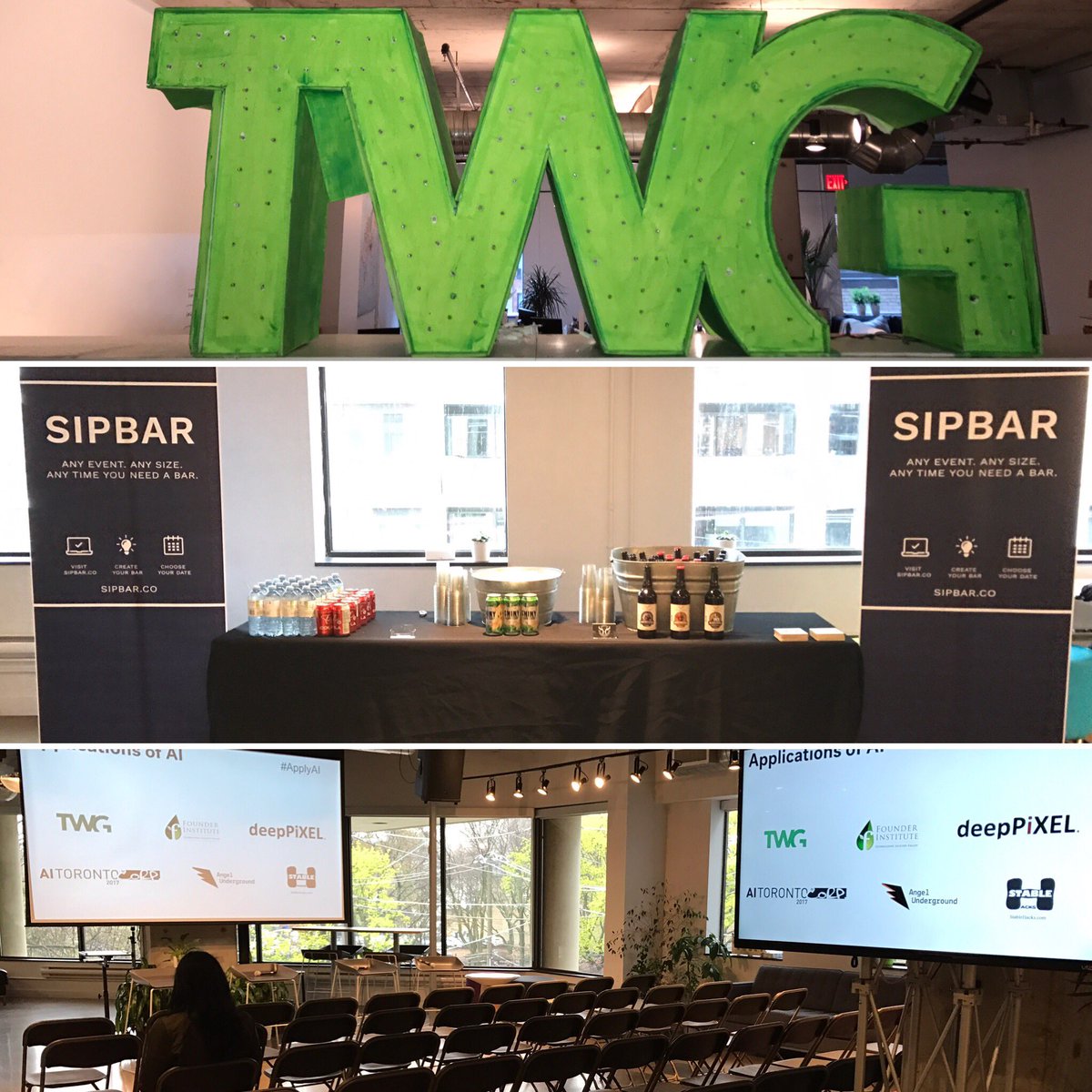 Thesipbar's tweet image. We&apos;re set up @TWG for #ApplicationsofAI. Join us at the bar and enjoy @HighlanderBrew &amp;amp; @ShinyAppleCider !! 🍻