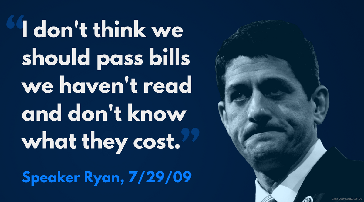 RepMcGovern's tweet image. FLASHBACK: @SpeakerRyan in 2009: Congress shouldn't pass bills we haven’t read &amp;amp; don’t know cost. 

I agree. We must #VoteNoAHCA #Trumpcare.