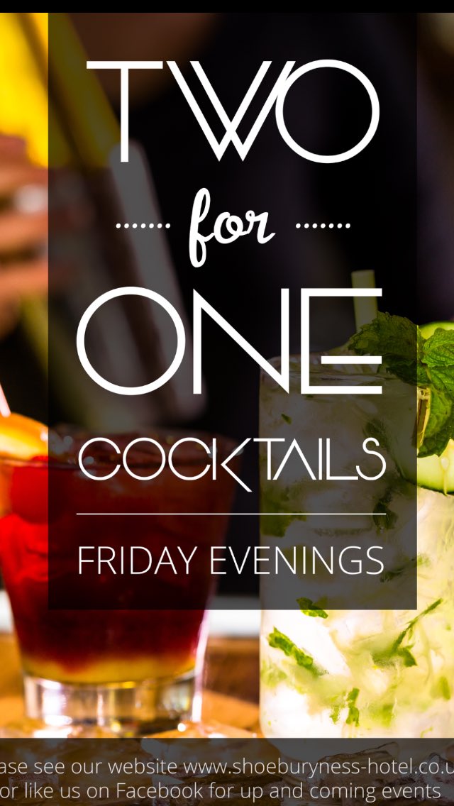 ShoeburynessHot's tweet photo. Fizzy weekend 25% off all bottles of champagne this weekend starts Friday evening also 2 for 1 on cocktails Friday evening. https://t.co/SqHqOFWBOi