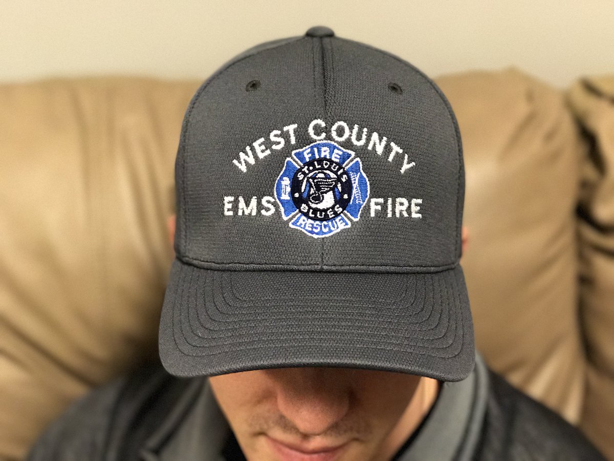 WESTCOUNTYFIRE's tweet photo. Hats on, supporting our @StLouisBlues! Lets do this! One town; one team! #STLCards #stlblues #stlff #teamstl @PFEM2665 https://t.co/DBccCH45qc