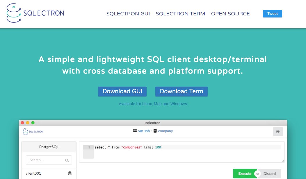 ddeveloperr's tweet image. A simple and lightweight #SQLclient desktop/terminal
with #cross #database and platform support. sqlectron.github.io
@maxcnunes