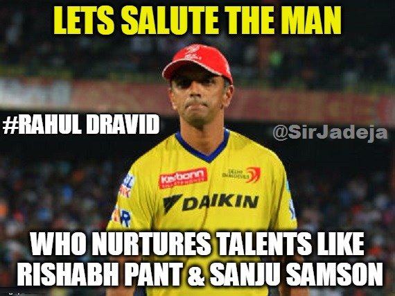 SirJadeja's tweet photo. Let's Salute The Man Who Nurtures Young Talents Like Rishabh Pant &amp; #SanjuSamson. Rahul Dravid.

#DDvGL #GLvDD #GLvsDD #DDvsGL #RishabhPant https://t.co/hvulFZMD4N