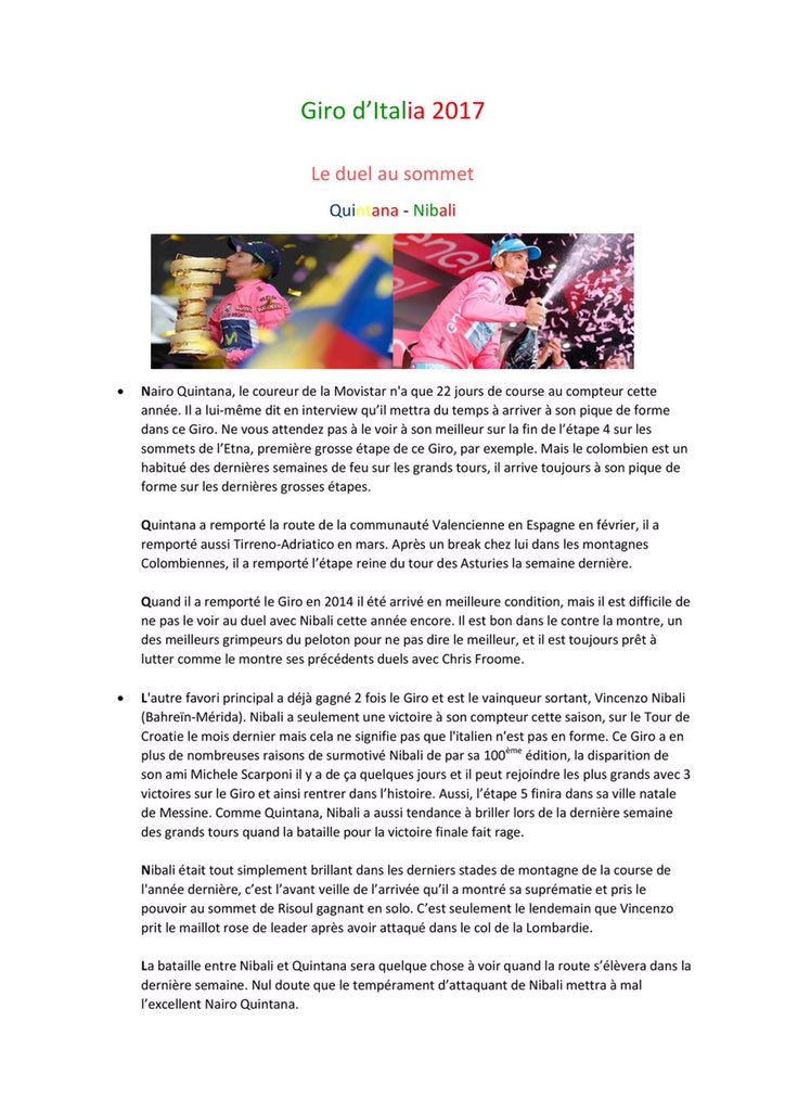 Tips_flash's tweet image. Pourquoi Quintana et Nibali vont se livrer un combat légendaire ? La preview Giro à consommer sans modération ! 

♻️ / ❤️ apprécié 🙋🏻‍♂️