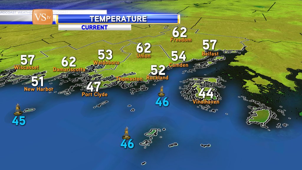 Tyler_Southard's tweet photo. Here is a look at afternoon temperatures for Midcoast #Maine #MEwx https://t.co/0R56bn5BLJ