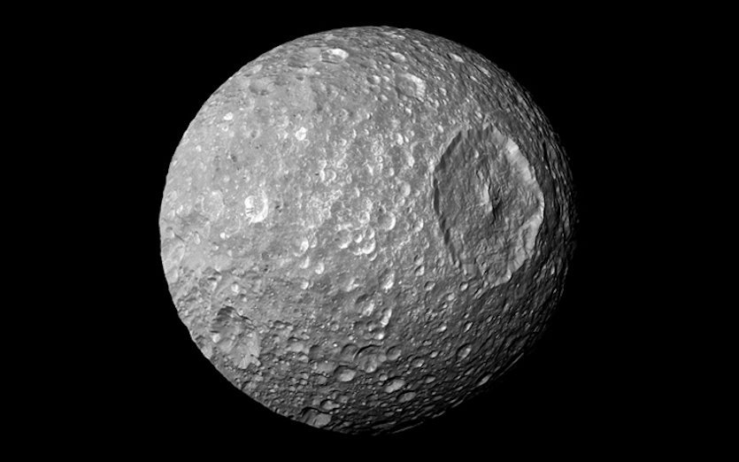 eletisn's tweet photo. That's no moon! Oh wait…it is. Saturn's moon Mimas resembles the Death Star: https://t.co/l2z5i1V2GH #MayThe4th... by #NASA via @c0nvey https://t.co/jANudxANE4