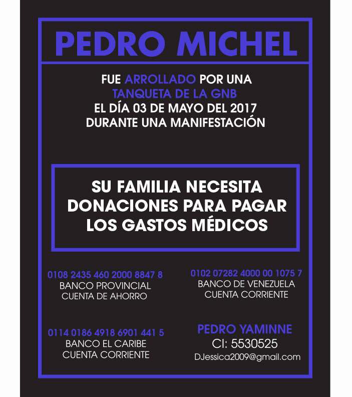 Laura_Weffer's tweet photo. Estos son los datos para las donaciones de Pedro Yammine. Cualquier colaboración funciona. Tiene 7 costillas rotas. https://t.co/HQxEcK1KCr