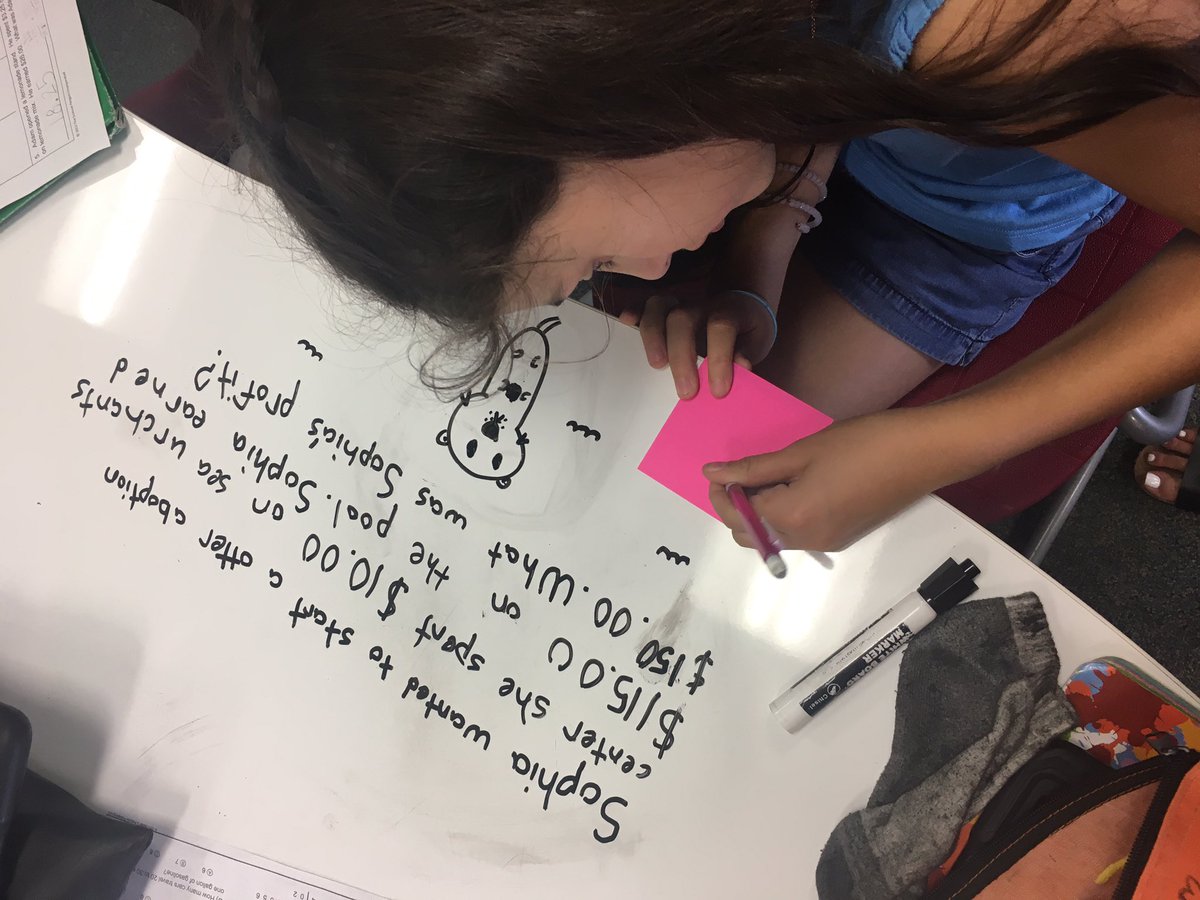 MissSalmonUP's tweet photo. Writing our own profit problems to review personal finance. Wish I could write word problems this creative! #lakeside1617 #75019math https://t.co/IwgdYaW2Aj
