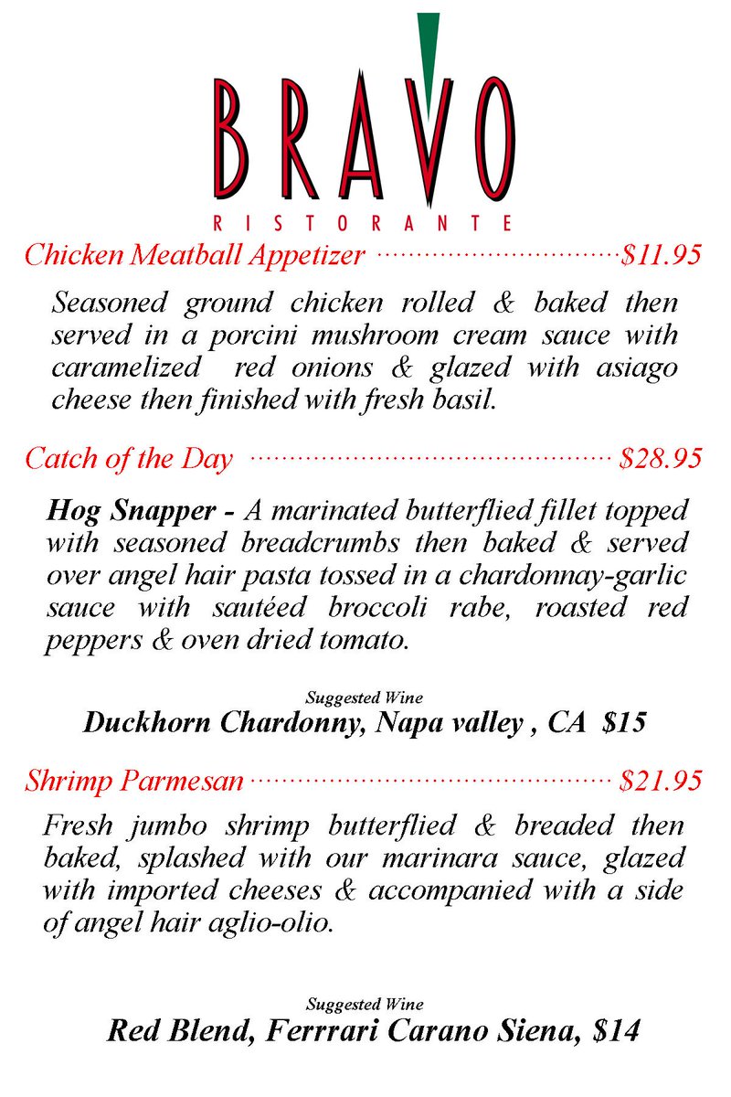 bravoristorante's tweet photo. Join us for #happyhour & a great #dinner
#chicken #meatball #asiago #hogsnapper #pasta #broccolirabe #roastedpepper #shrimp #parmesan #wine https://t.co/h484hbEpiM
