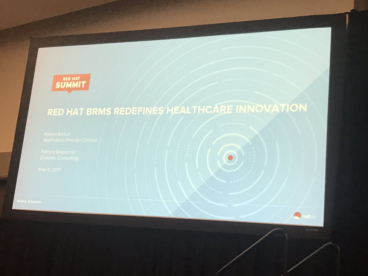 Phyllis_RedHat's tweet photo. Red Hat BRMS redefines healthcare innovation! @patriciabogoevi @RedHatSummit https://t.co/kOKIgnvxdM
