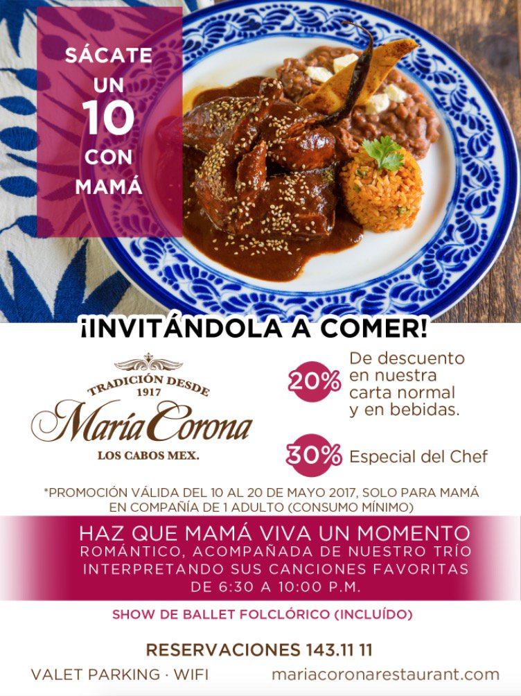 MariaCoronaRest's tweet photo. ¡Invita a mamá a comer y sácate un 10! Tendremos un 20% de descuento en nuestra carta normal y bebidas y un 30% en el especial del Chef. https://t.co/HSL9tTiI8M