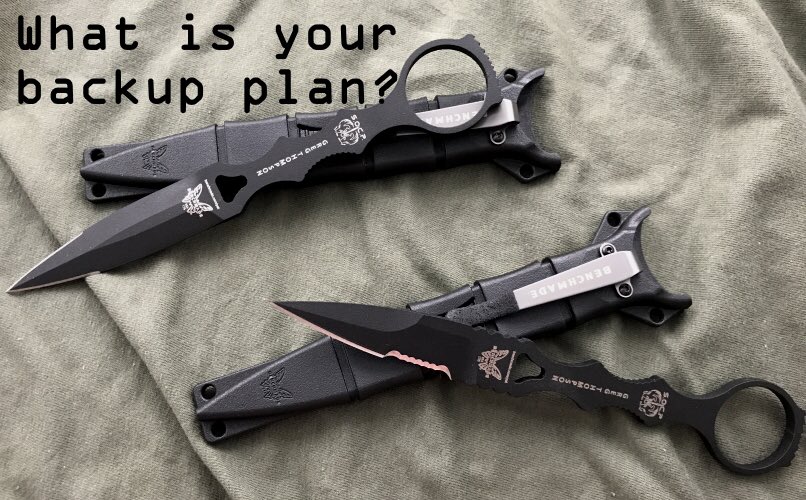 bladeops's tweet photo. QOTD - What is your backup plan? #bladeopsmonthofbenchmade #benchmade #socpdagger #knifequestionoftheday https://t.co/XG91cwKF94