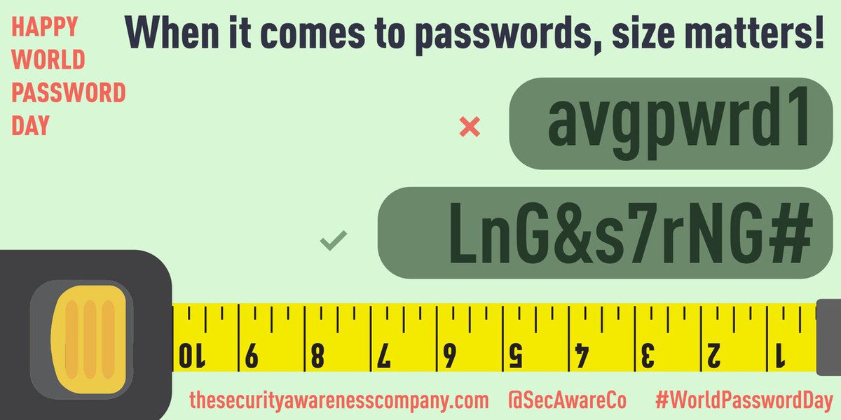 SecAwareCo's tweet photo. When it comes to #passwords, #sizematters! This #WorldPasswordDay remember: #LongerIsStronger! ๐๐๐
#LockDownURlogin #PasswordDay #InfoSec https://t.co/p8Cbw4m1LC