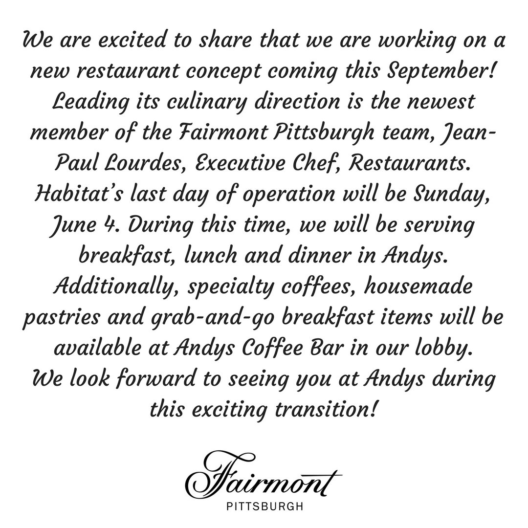 Exciting news! <a href="/HabitatPgh/">Habitat Restaurant</a> @AndysPgh