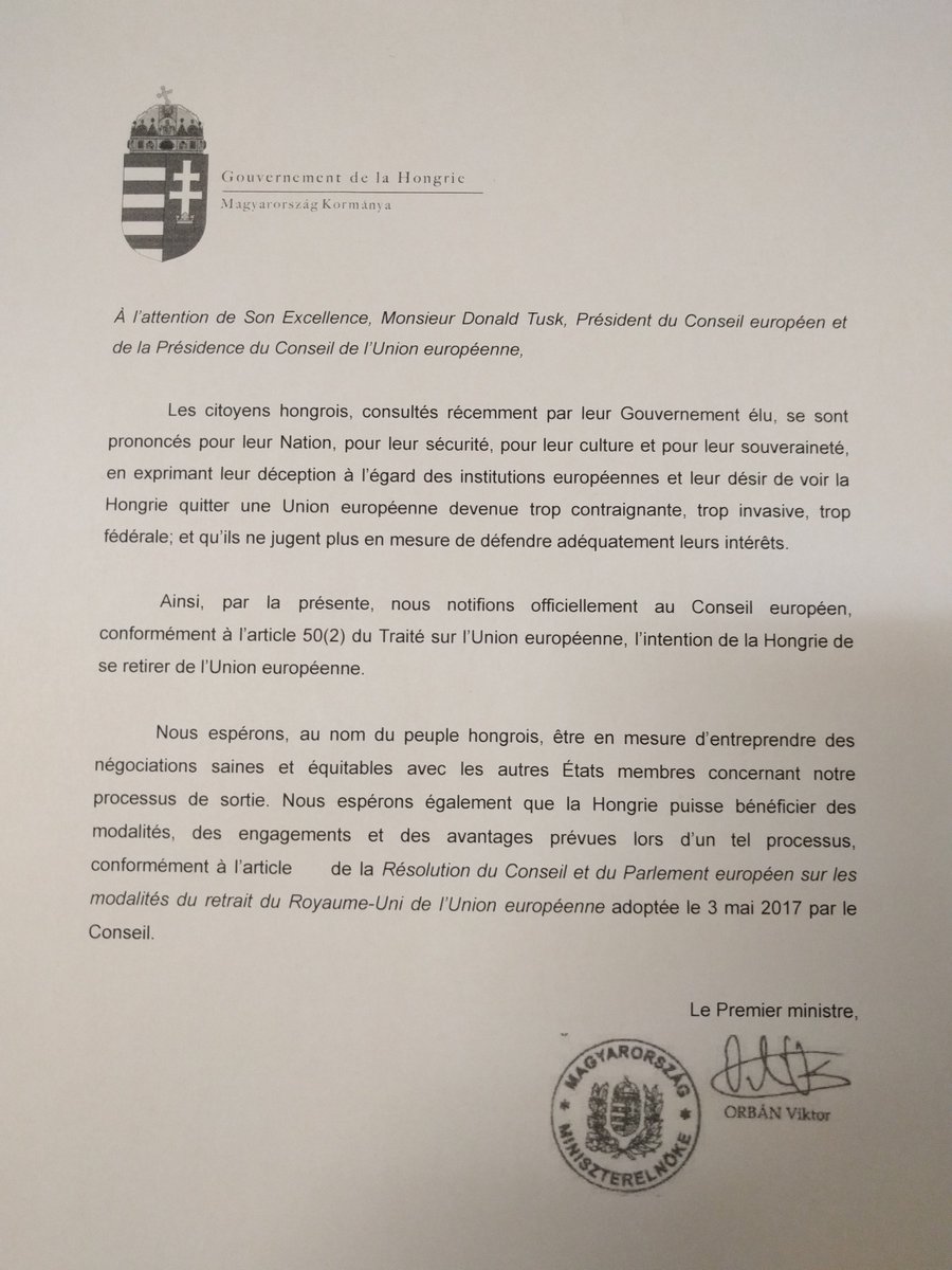 SCUEHongrie2017's tweet photo. Voici la lettre de Viktor Orban à la @PresidenceSCUE qui a déclenché le #Hangary, la Hongrie quittant l'UE derrière le @RUScue2017 #SCUE2017 https://t.co/P3r012F0vj