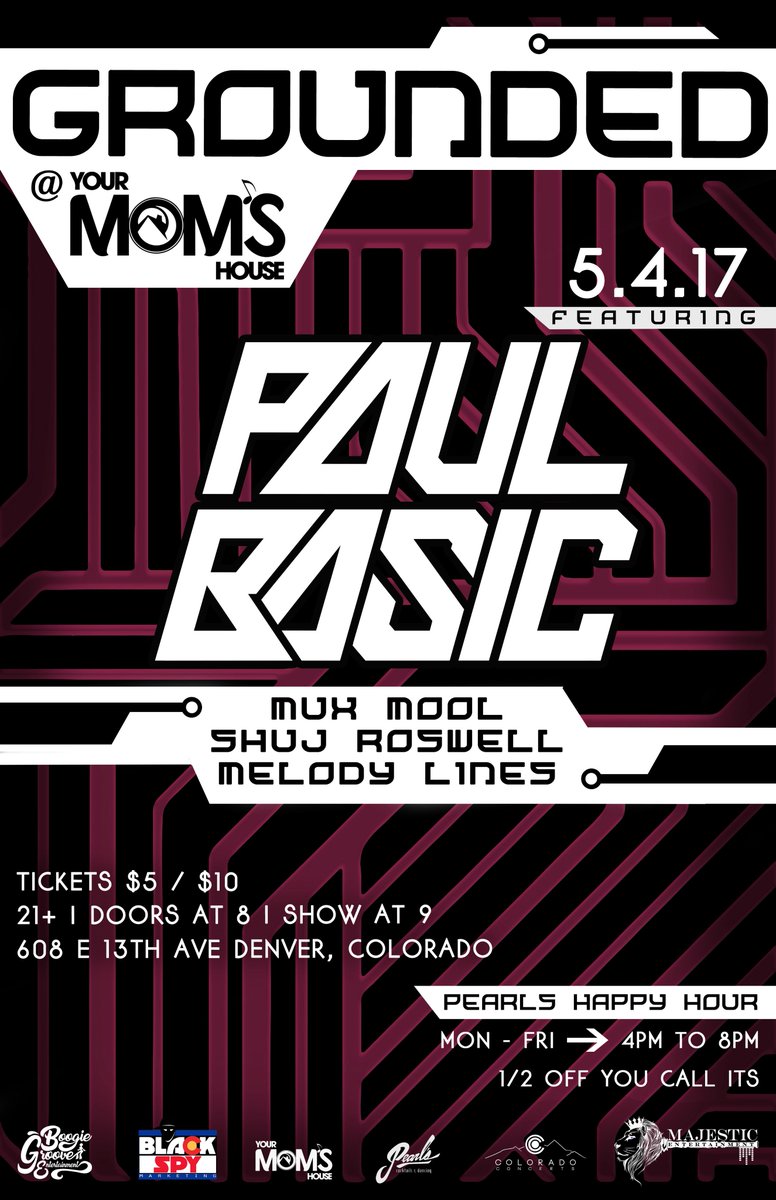 PaulBasic's tweet image. Denver! Amped to play @YourMomsHouseCO with @muxmool @ShujRoswell and @MLinesmusic tonight! Info: bit.ly/2q4bec6