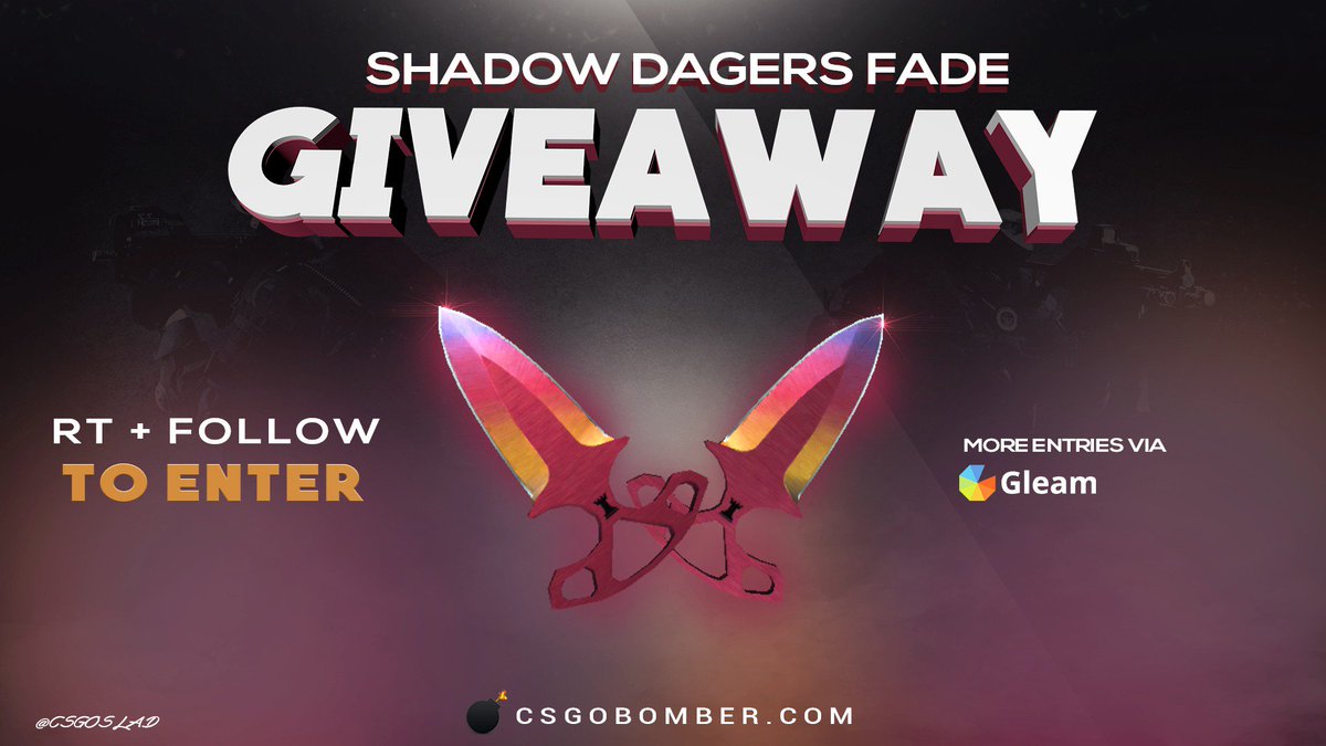 CSGOgambit's tweet image. ★ SHADOWDAGGERS FADE - FACTORY NEW GIVEAWAY!
By @CSGObomber 

Enter via gleam: gleam.io/iZWHL/-

Winner chosen in 29 days, GOOD LUCK!