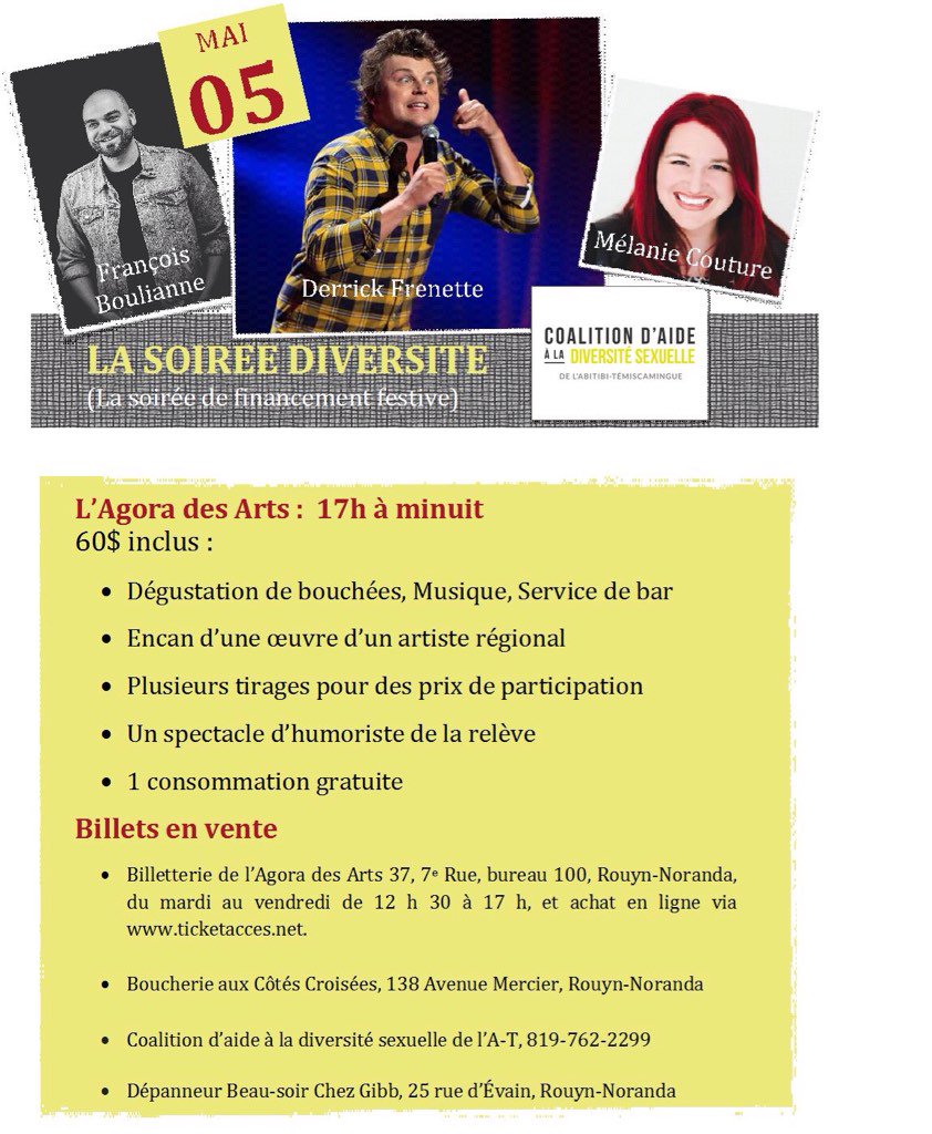 La Coalition d'aide à la diversité sexuelle A-T vous convie @ soirée de financement festive vendredi 5 mai, 17@00h