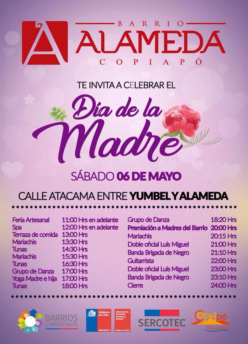 SernaturAtacama's tweet photo. Spa, Feria Artesanal y Música para celebrar el #DiaDeLaMadre es la invitación del #BarrioAlameda junto a @SercotecAtacama en #Copiapo https://t.co/Trlf8flWLO