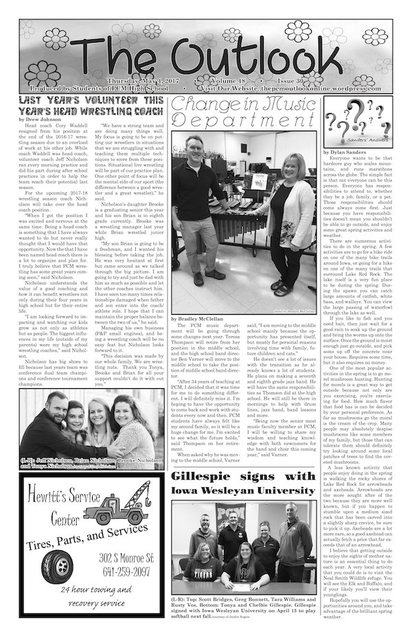 TheOutlook_PCM's tweet photo. ISSUE 30 IS ONLINE NOW! Designed by @tburnsy99 &amp; @kinseyscott19 --
Read it here:

https://t.co/atqTca0i0N https://t.co/tHxeScpXtf