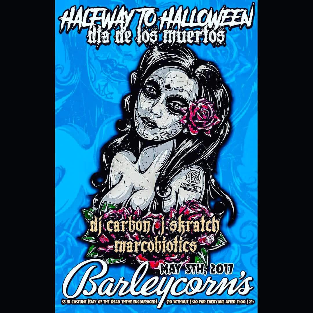 JustinSkratch's tweet photo. Tomorrow night! Carbon, Marcobiotics &amp; myself. Barlycorns. 9pm. Come in costume! https://t.co/WupKI998ya