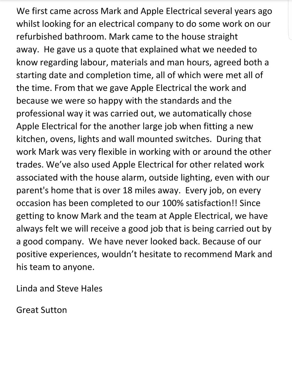 appleelectrical's tweet photo. Happy Customers and great feedback/review. https://t.co/TMNRWyAfqc