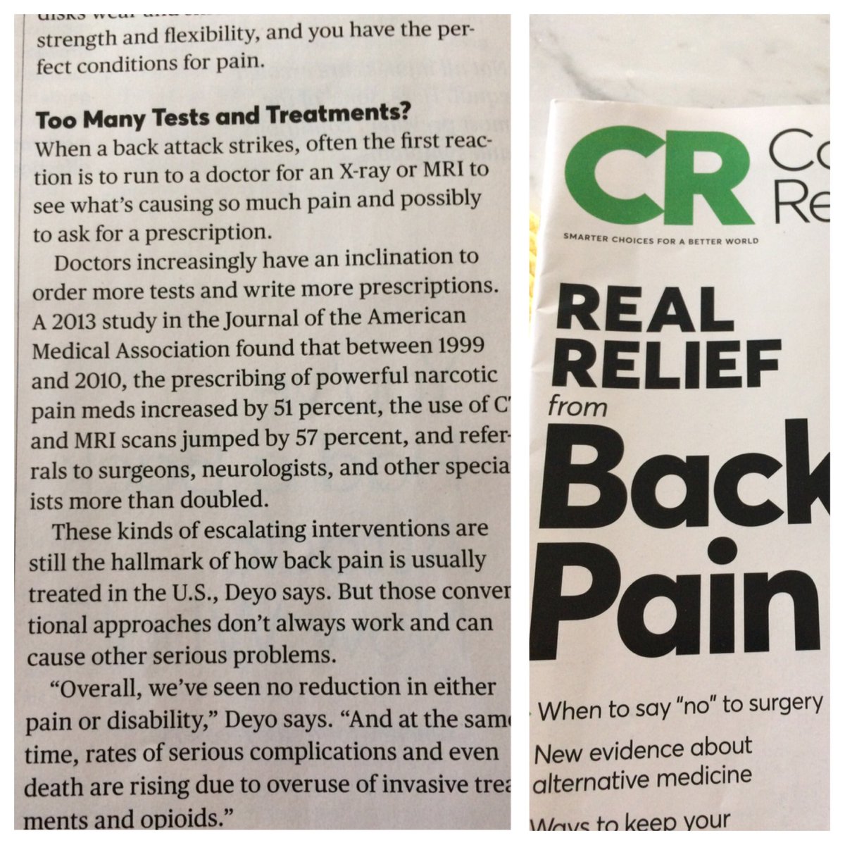 trissatorres's tweet photo. CR: narcotics, diagnostics, &amp;specialty for back pain up >50% in 10 yrs, no improvement! OVERUSE has got to stop. 1st do no harm! #TripleAim https://t.co/lF45Wfmxdo