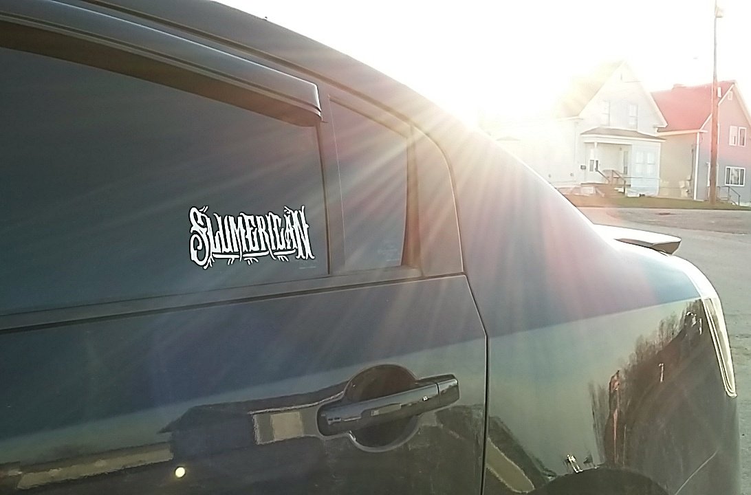 CyndiSlim's tweet photo. Just put my new #slumerican decal on my car 😍 @Yelawolf https://t.co/QmHGqsJvnV