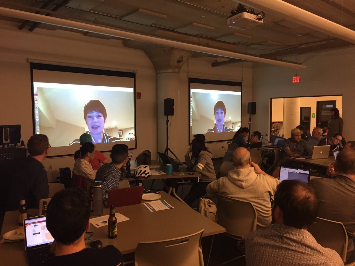 Element84's tweet photo. .@ClintonHealth telling a packed room of volunteers about CHIA anti-malaria work the importance of #PhillyMapathon contributions #ptw2017 https://t.co/VmWgR2kkQ4