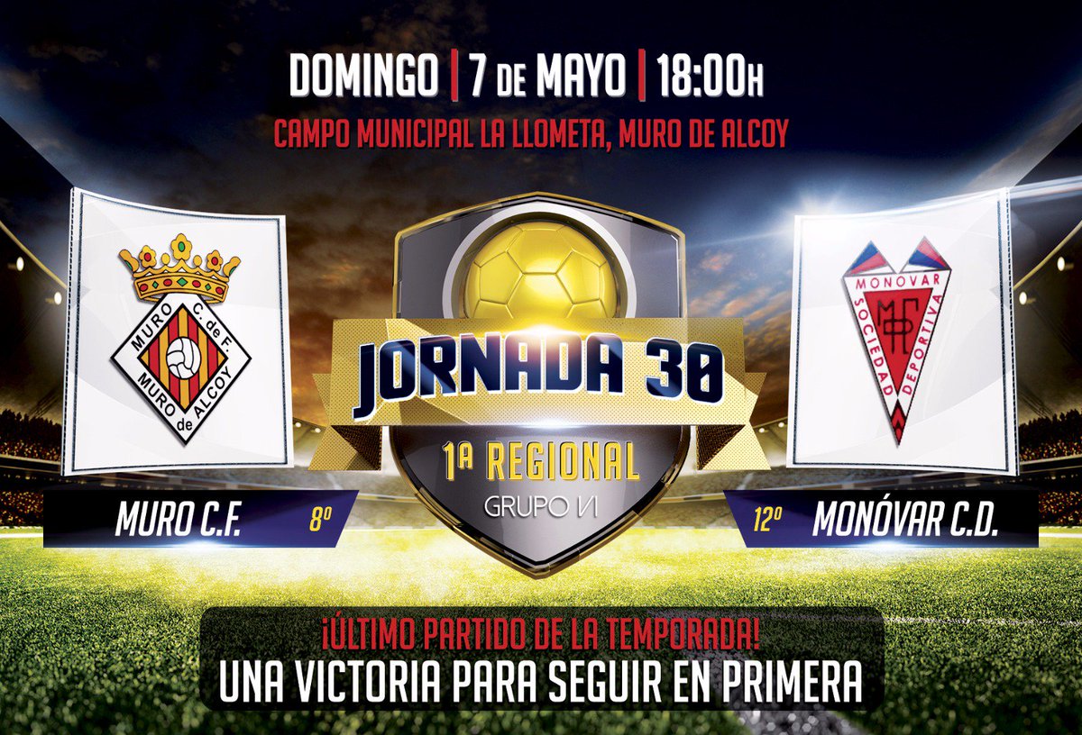 MONOVAR_C_D's tweet photo. Último partido de esta temporada!Una nueva oportunidad para seguir en primera
Nuestros lobos saltaran al verde a por la victoria!
Vamos MCD! https://t.co/tVn9qWG9Nl
