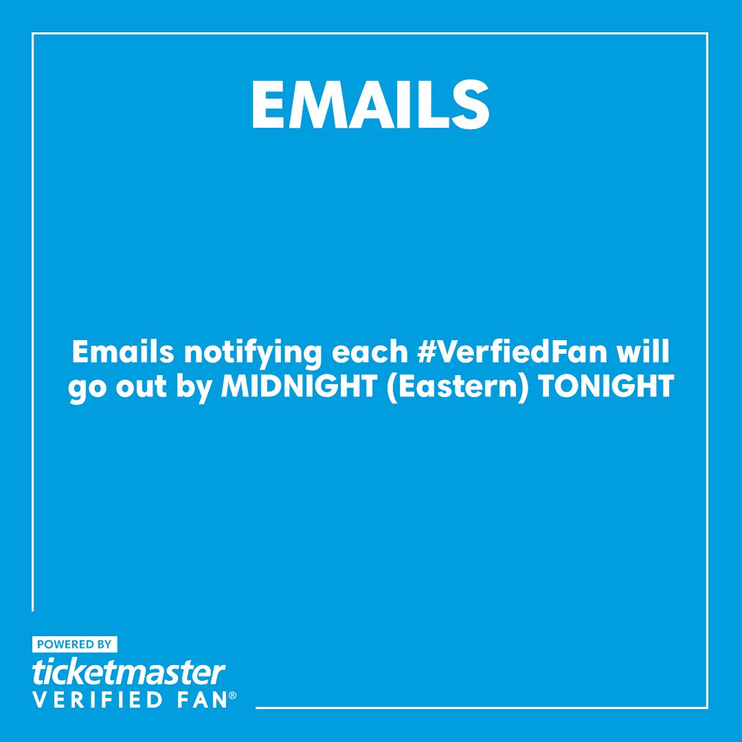 Ticketmaster's tweet photo. We 💙 the enthusiasm of @Harry_Styles' fans! 🎉
Your unique #VerifiedFan codes are coming in the AM.📲
Tomorrow's a BIG day. TRY to get some 💤! https://t.co/7CtmX0GV3M