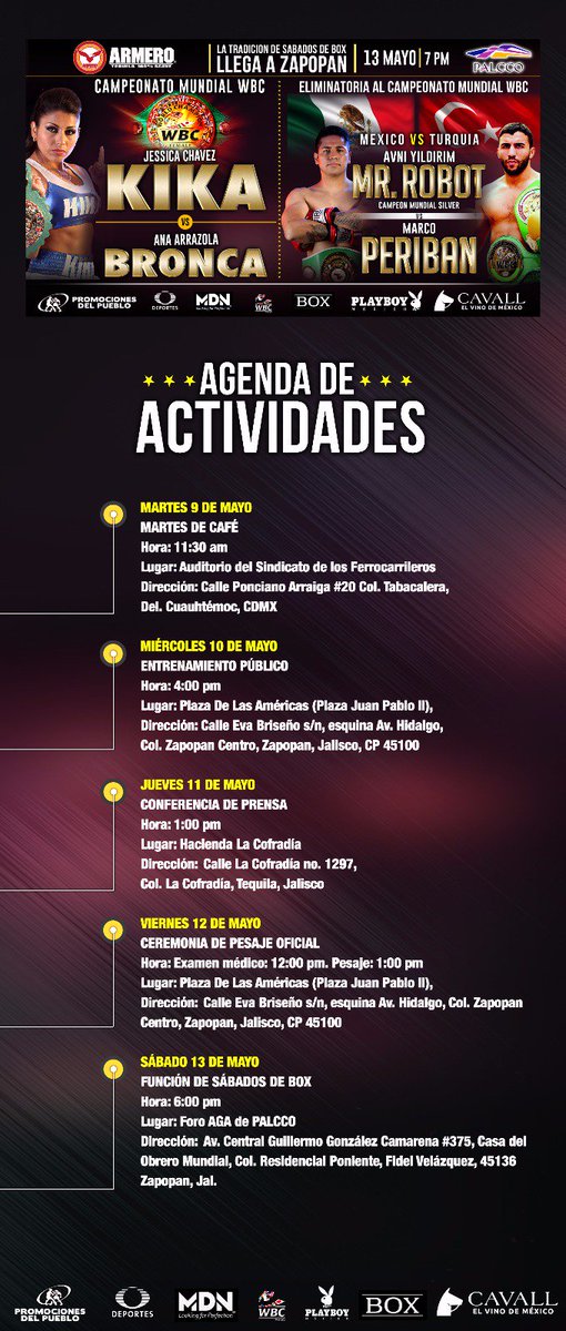 #SabadosDeBox vuelve a la Perla Tapatía
13/may <a href="/palccogdl/">PALCCO</a> 
@YessiChav vs <a href="/arrazola_g/">Ana  Arrazola</a> 
<a href="/TequilaArmero/">Tequila Armero</a> 
<a href="/oskuchle/">Oswaldo Küchle</a> facebook.com/prensapromocio…