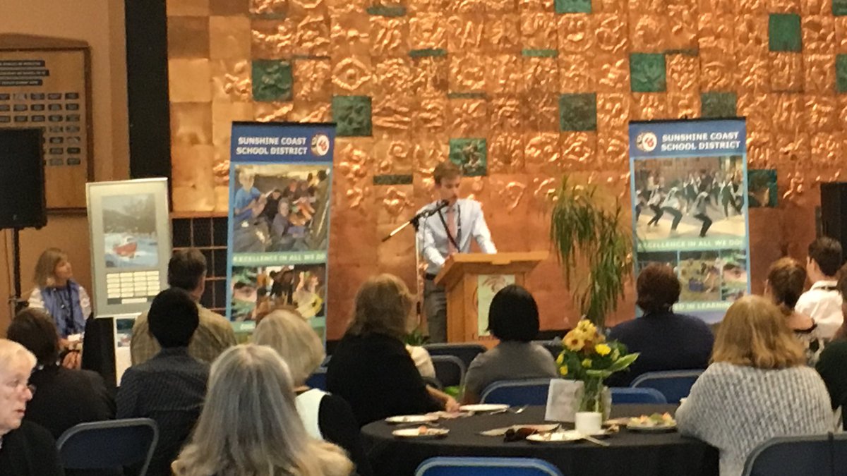 ChristineYH's tweet photo. Love this even more!!! 2016 @ChatelechSS Graduate Jasper Deasey speaks at #SD46 Scholarship & Bursary Thank you tea. #bcedkey #bced https://t.co/pdjhMEIe7J