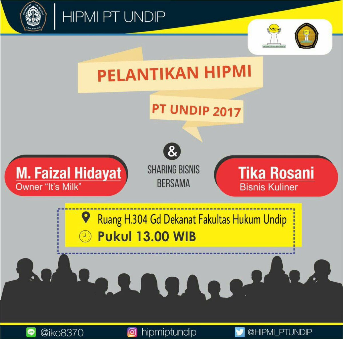 [HARI INI BANGET]
Pelantikan HIPMI PT Undip 2017
Jangan lupa datang&amp;ramaikan
See you there👋🏻