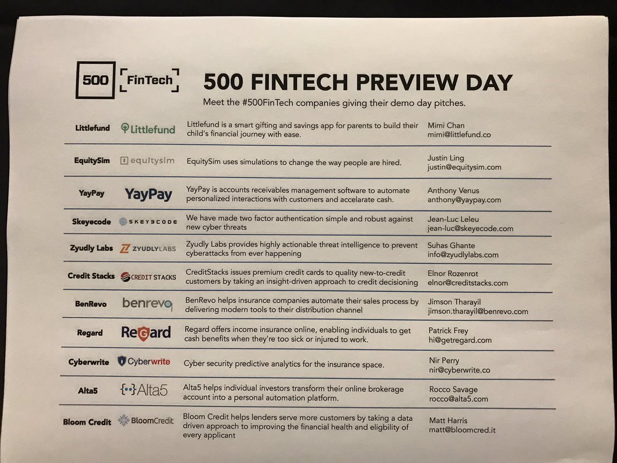 mikesigal's tweet photo. T-5 minutes to #500FinTech Batch 20 Preview event. So proud of our companies! https://t.co/z3Q6isPQ8l