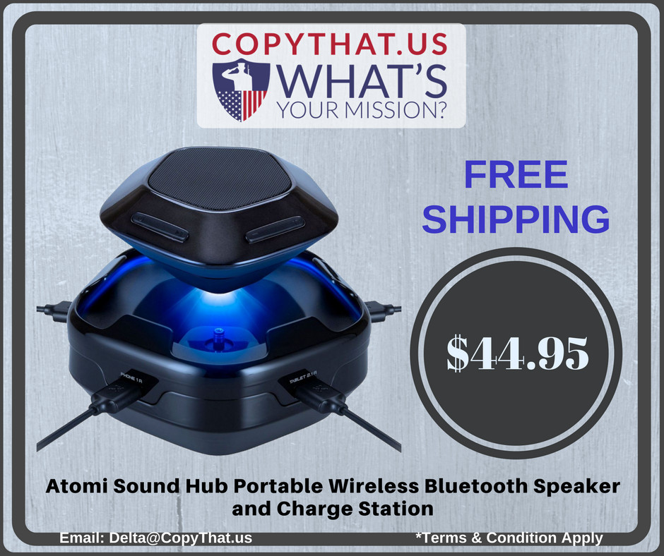 Copy_That_US's tweet photo. #Atomi Sound Hub Portable #WirelessBluetoothSpeaker and Charge Station. #BluetoothSpeaker #freeshipping #discount https://t.co/ZghNTrc2SO https://t.co/9wWeaDhmgh