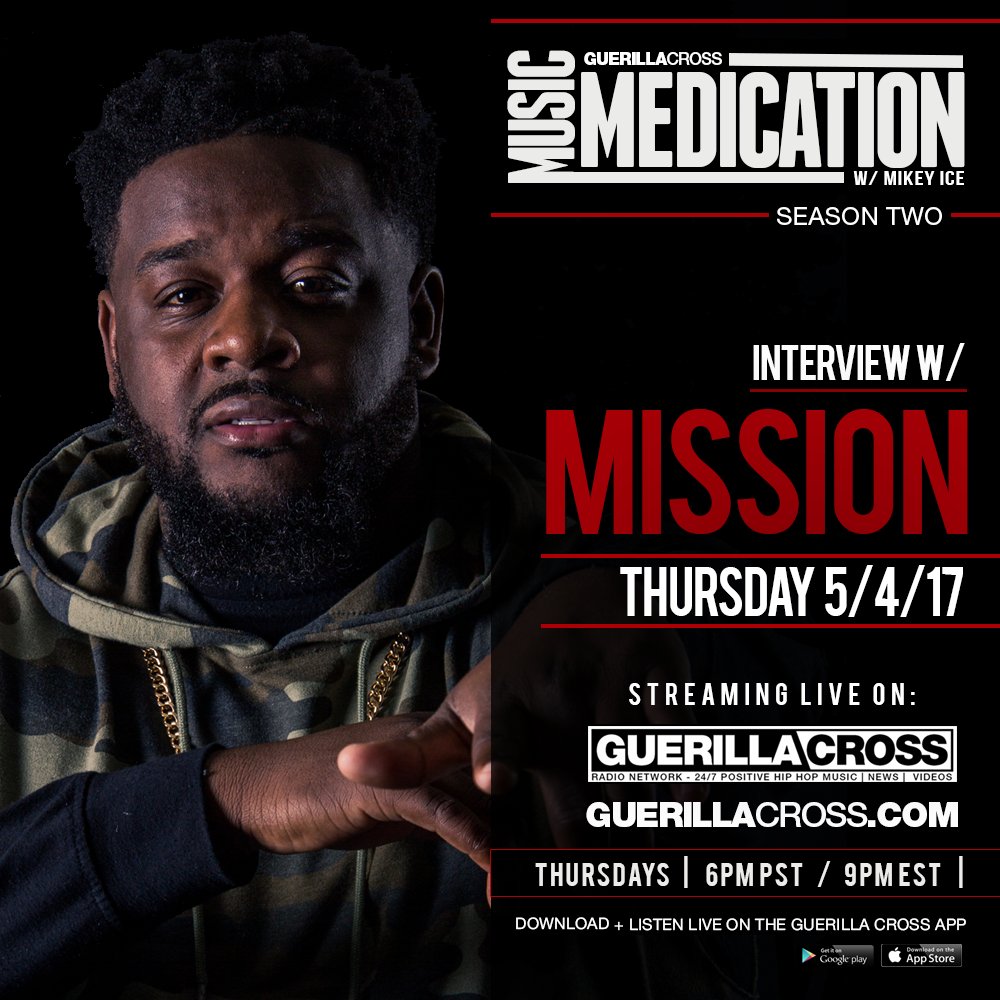 GuerillaCross's tweet photo. Live interview w/ @ThaMission now on #MusicMedication Show on https://t.co/h6H2qjzQY6 TUNE IN! https://t.co/TtSa8z79Wz