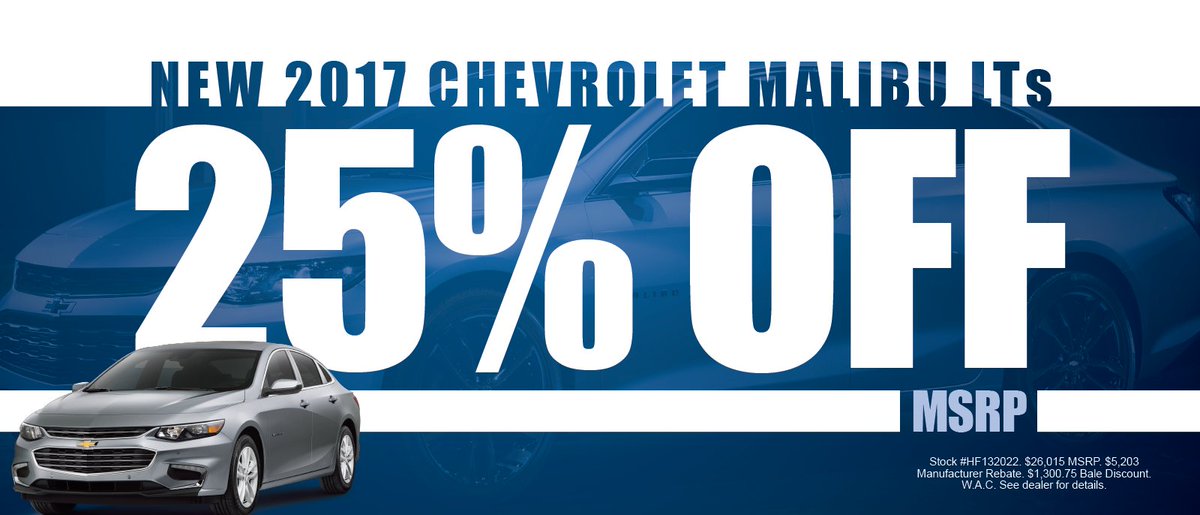 BaleChevrolet's tweet photo. What's better than a summer vaca to Malibu? A 2017 Chevy Malibu for 25% off! ☀️ Just another reason it's #BetterAt … https://t.co/oVPB12u5qP https://t.co/l4J2xFyeCj